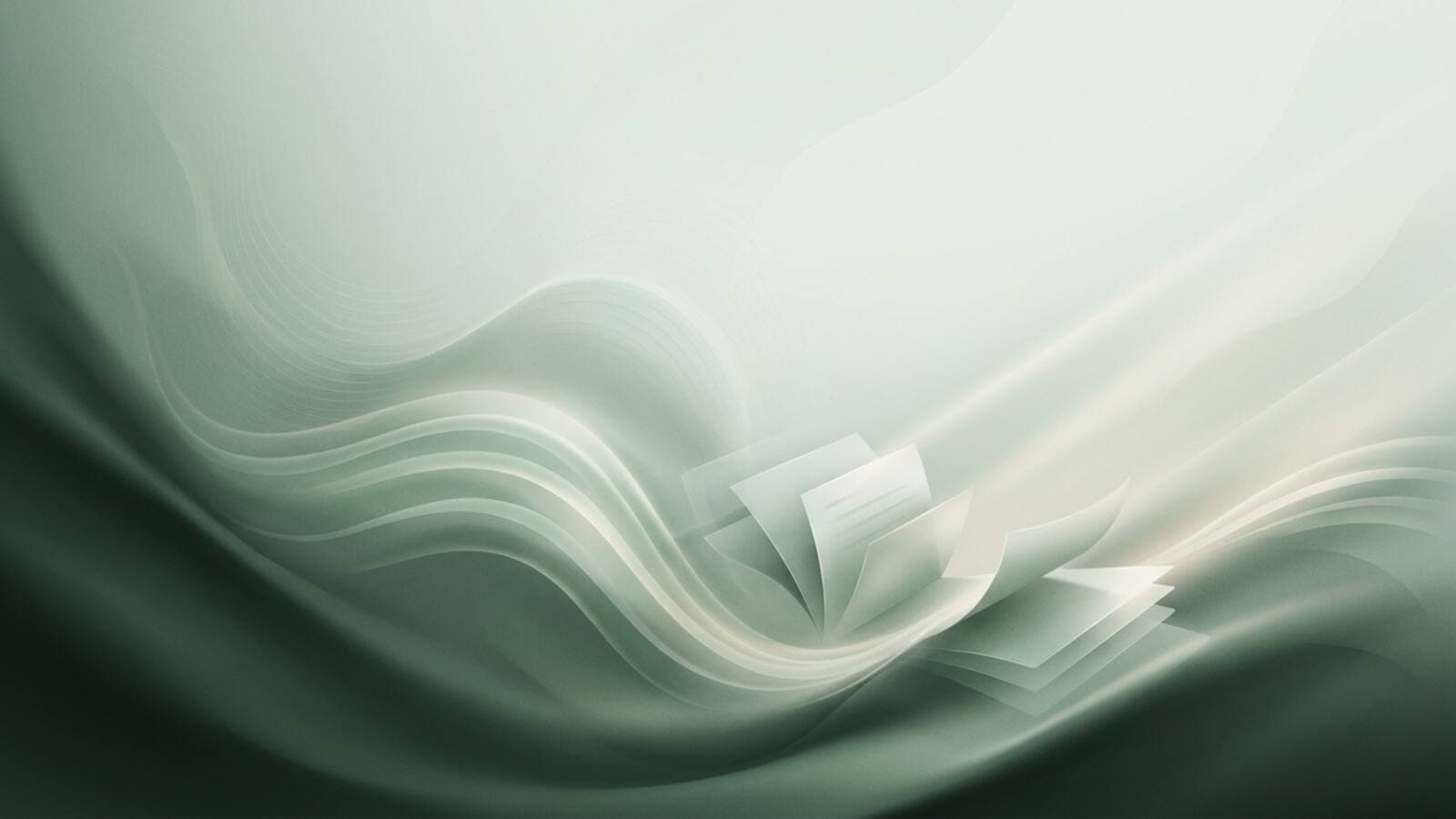 Abstract sage-green waveform flowing into a clean invoice document